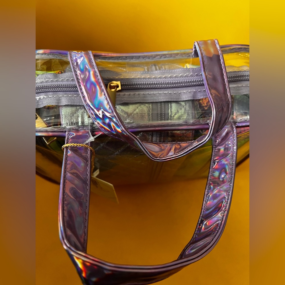 COSMETIC BAG zipper case set 4 pc satchel plus zip top bags iridescent combo NEW - Picture 5 of 9